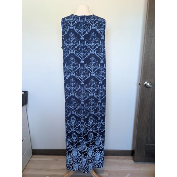 Chicos Navy Blue Sleeveless Maxi Dress With Damask Print Size 3 XL - Picture 2 of 4